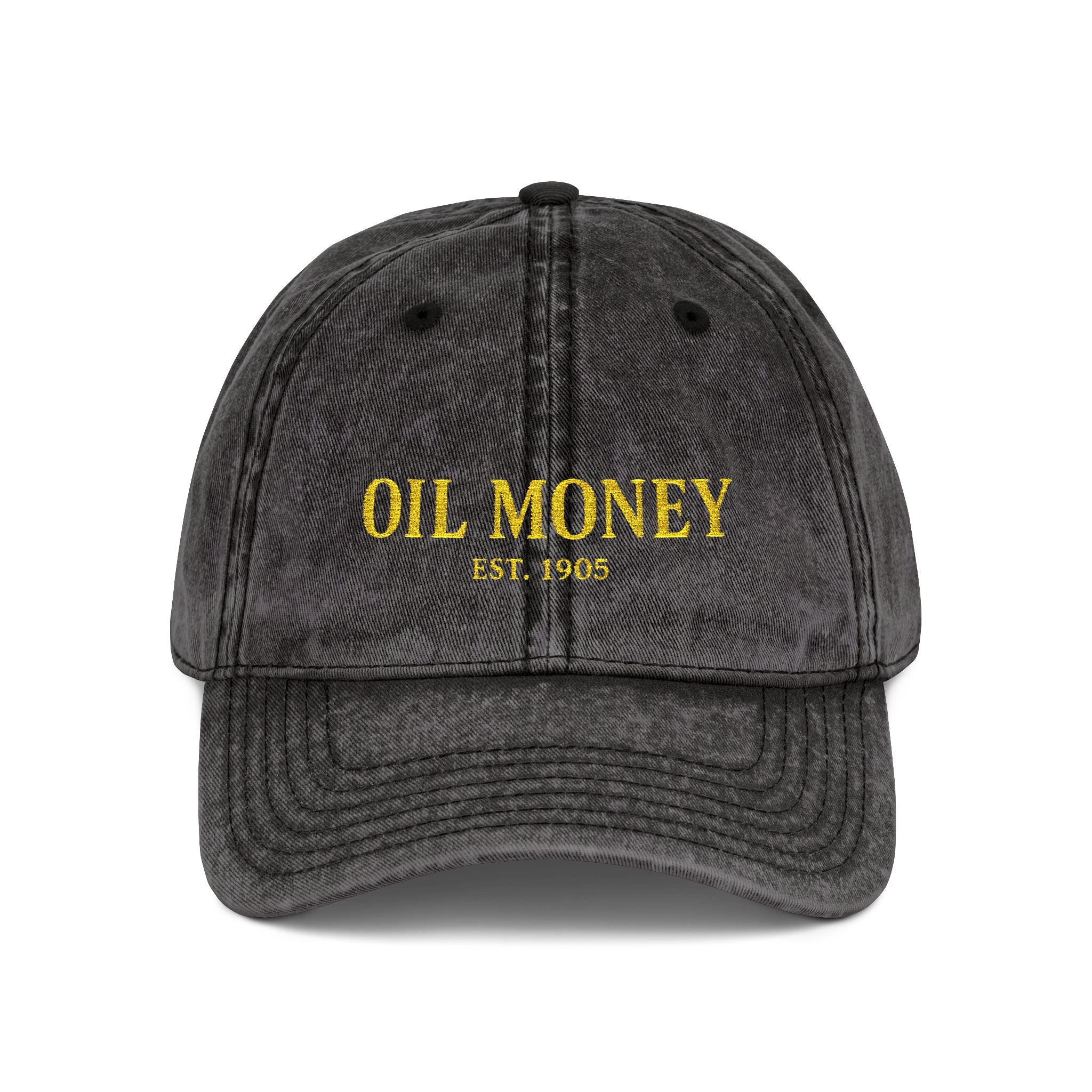 Vintage Embroidered Cap — "OIL MONEY" Distressed Baseball Hat