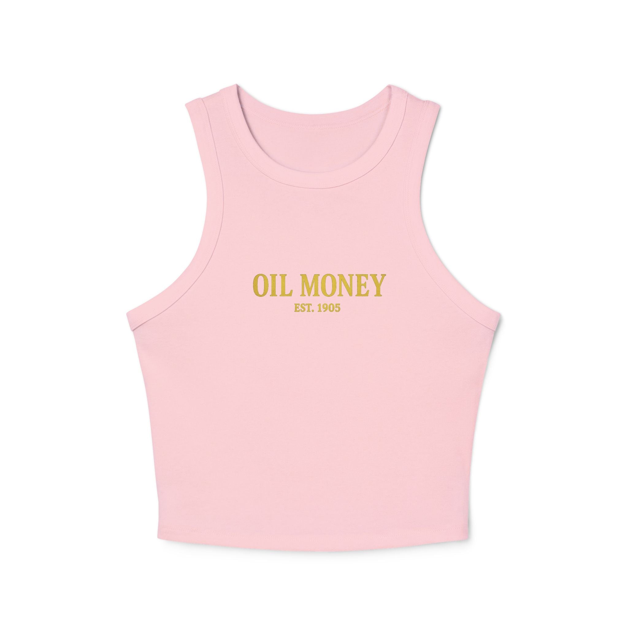 Oil Money Women’s Crop Top – Minimalist Fitted Tank | Casual Summer Shirt | EST. 1905 Slim Fit Tee, Grounded Wealth, Refined Taste.