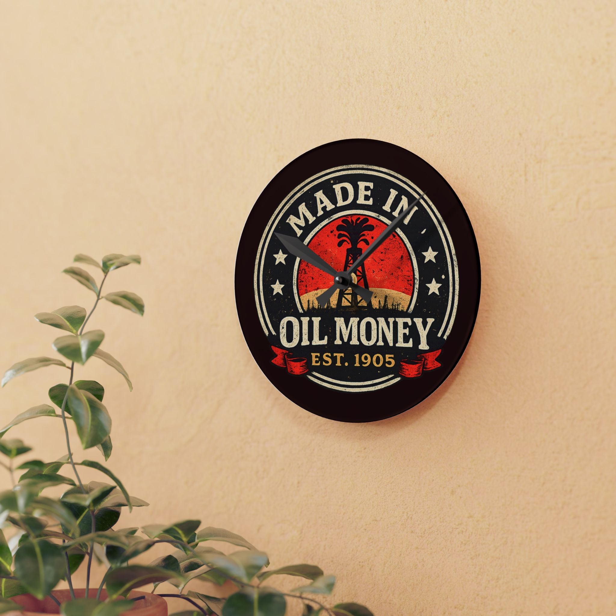 Oil Money Wall Clock – Vintage Oilfield Decor | Rustic Industrial Man Cave Clock | Oil Rig EST. 1905 Design