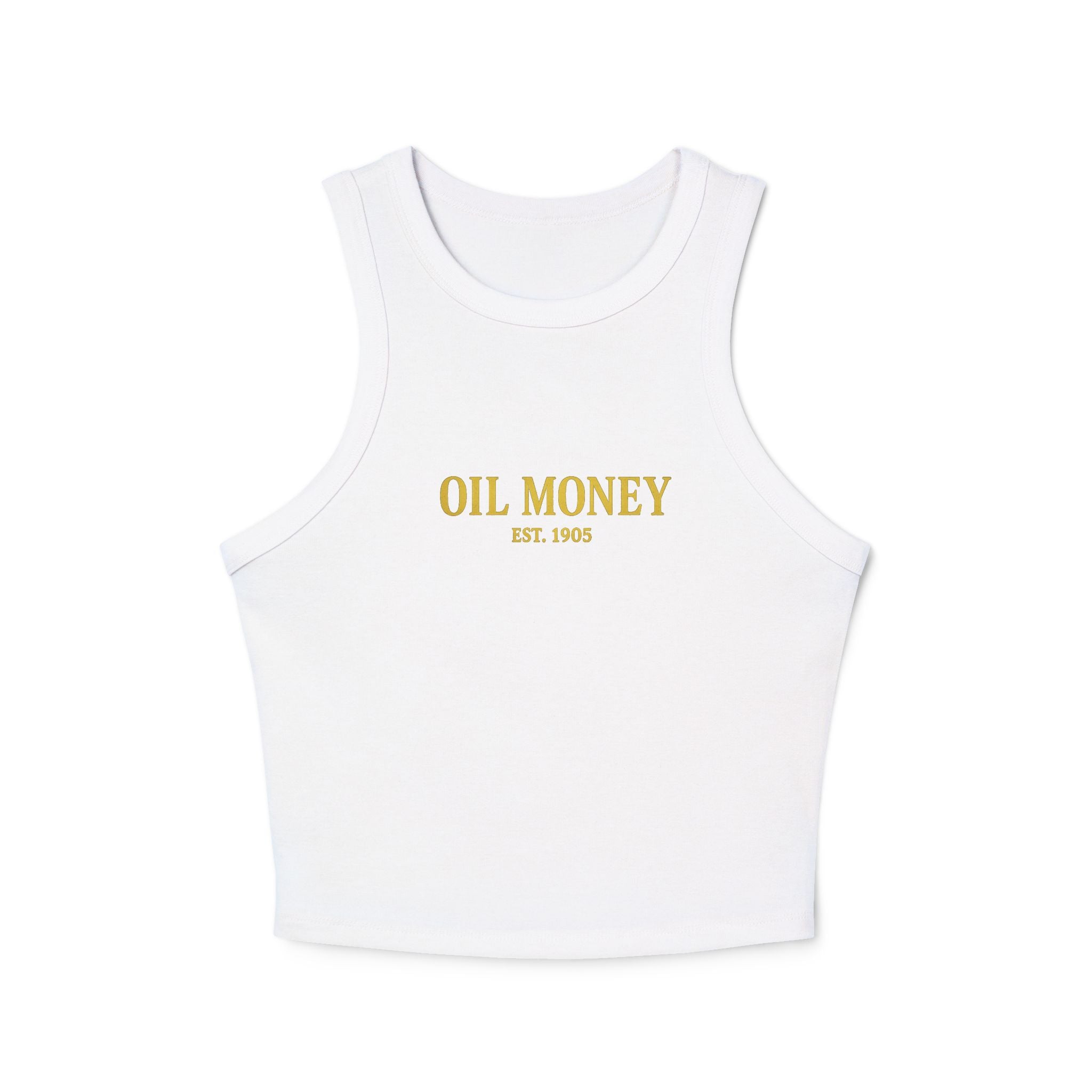 Oil Money Women’s Crop Top – Minimalist Fitted Tank | Casual Summer Shirt | EST. 1905 Slim Fit Tee, Grounded Wealth, Refined Taste.