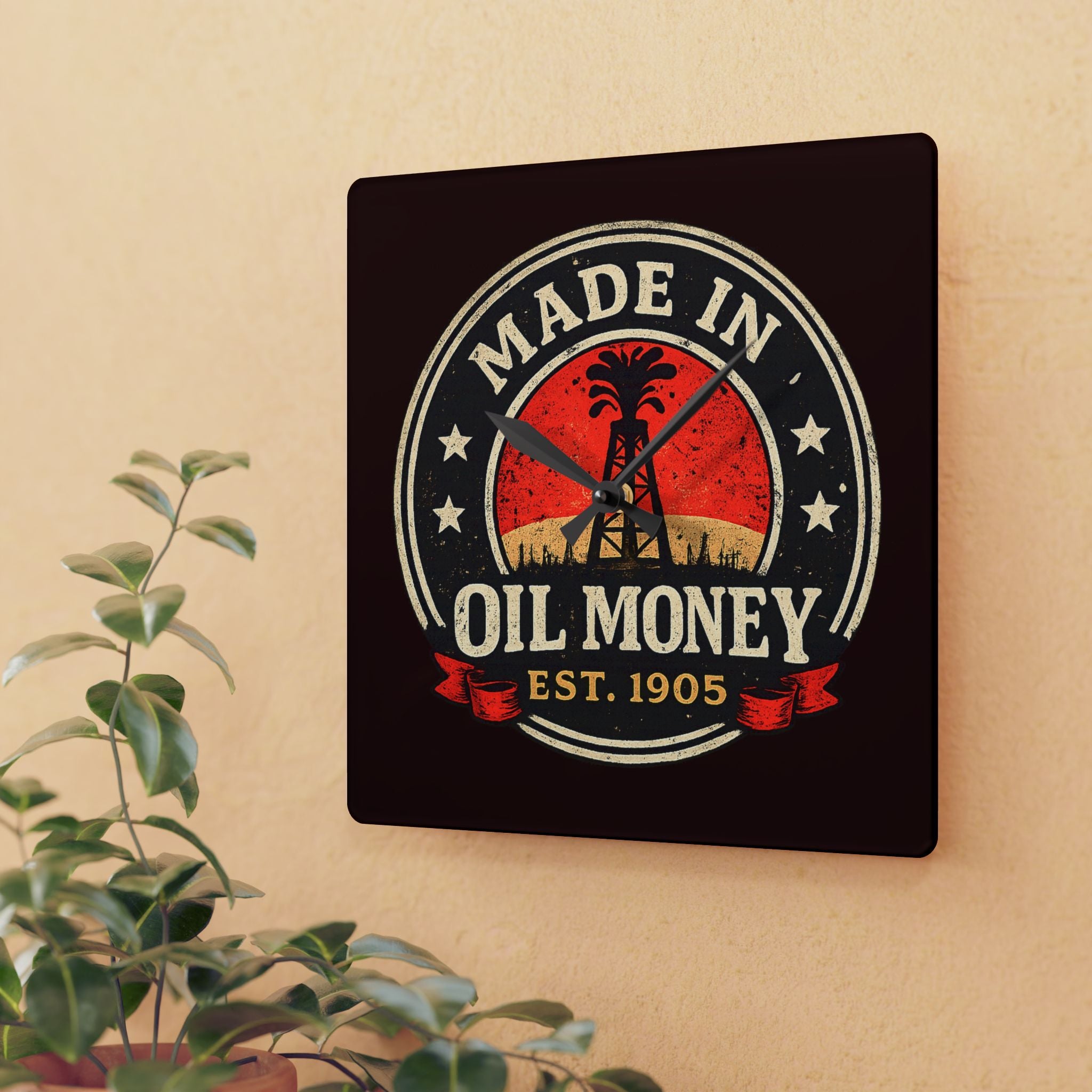 Oil Money Wall Clock – Vintage Oilfield Decor | Rustic Industrial Man Cave Clock | Oil Rig EST. 1905 Design