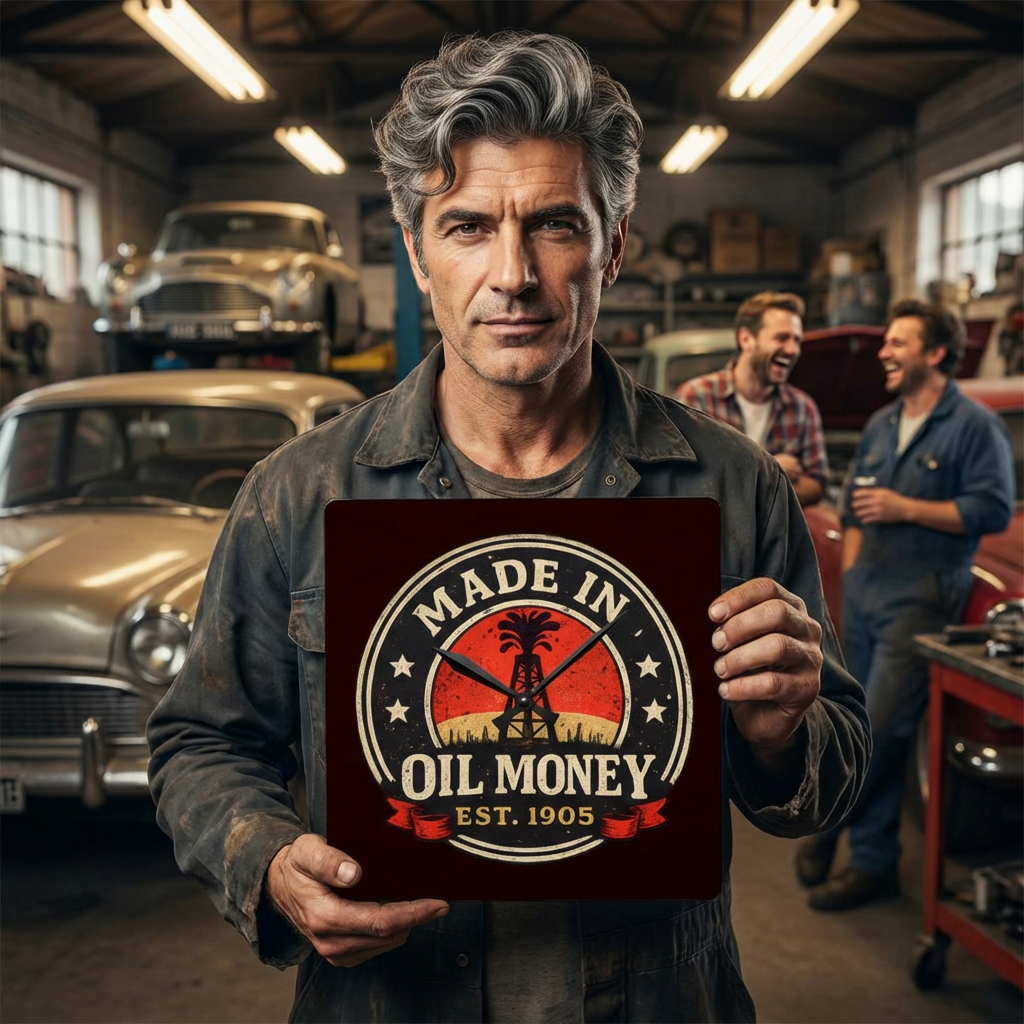 Oil Money Wall Clock – Vintage Oilfield Decor | Rustic Industrial Man Cave Clock | Oil Rig EST. 1905 Design