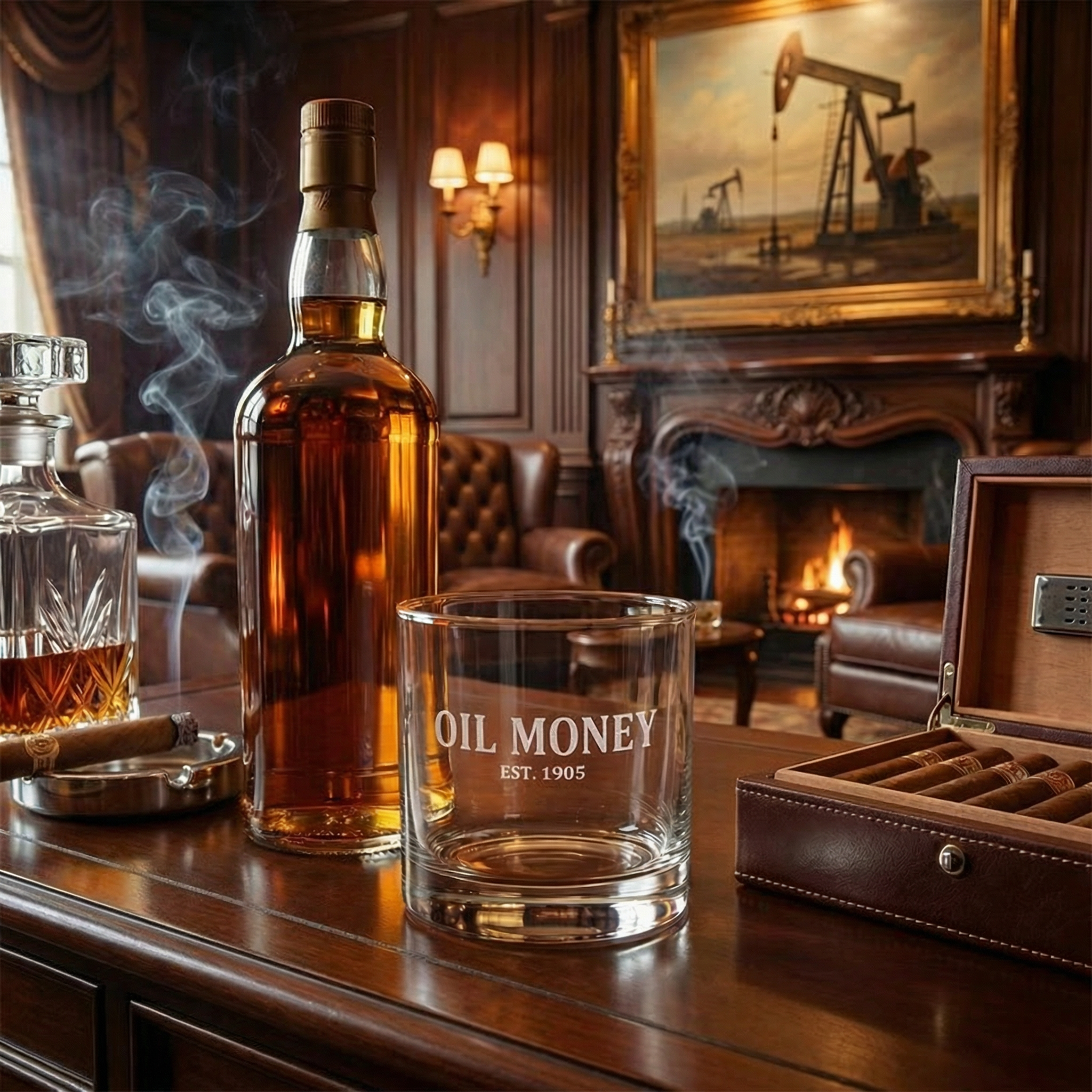 "Oil Money" Whiskey Glass, 10.5oz / Refined Taste, Paid in Crude.