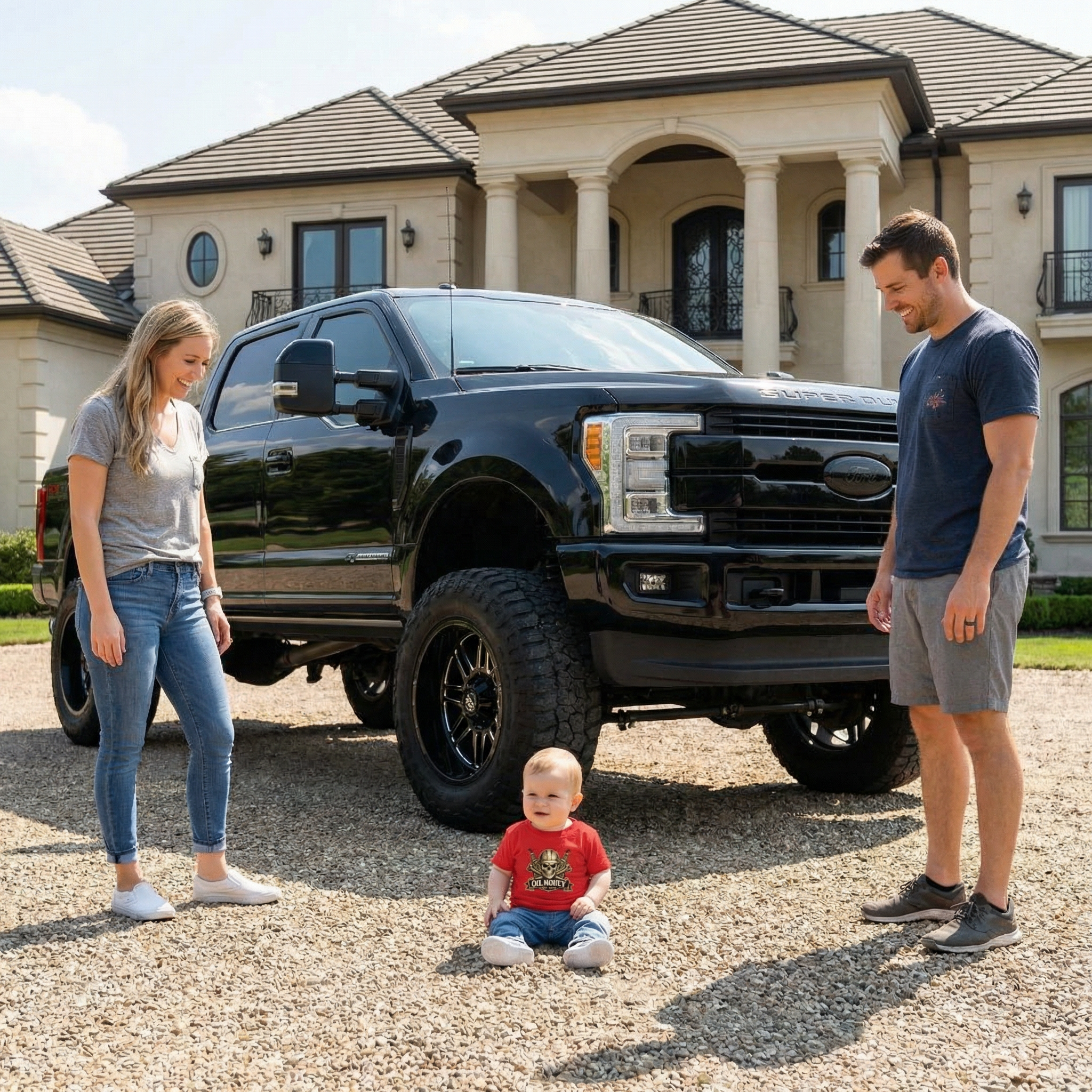 Oil Money Baby T-Shirt – Infant Graphic Tee | Funny Blue Collar Baby Shirt | EST. 1905 Skull Oil Rig Design