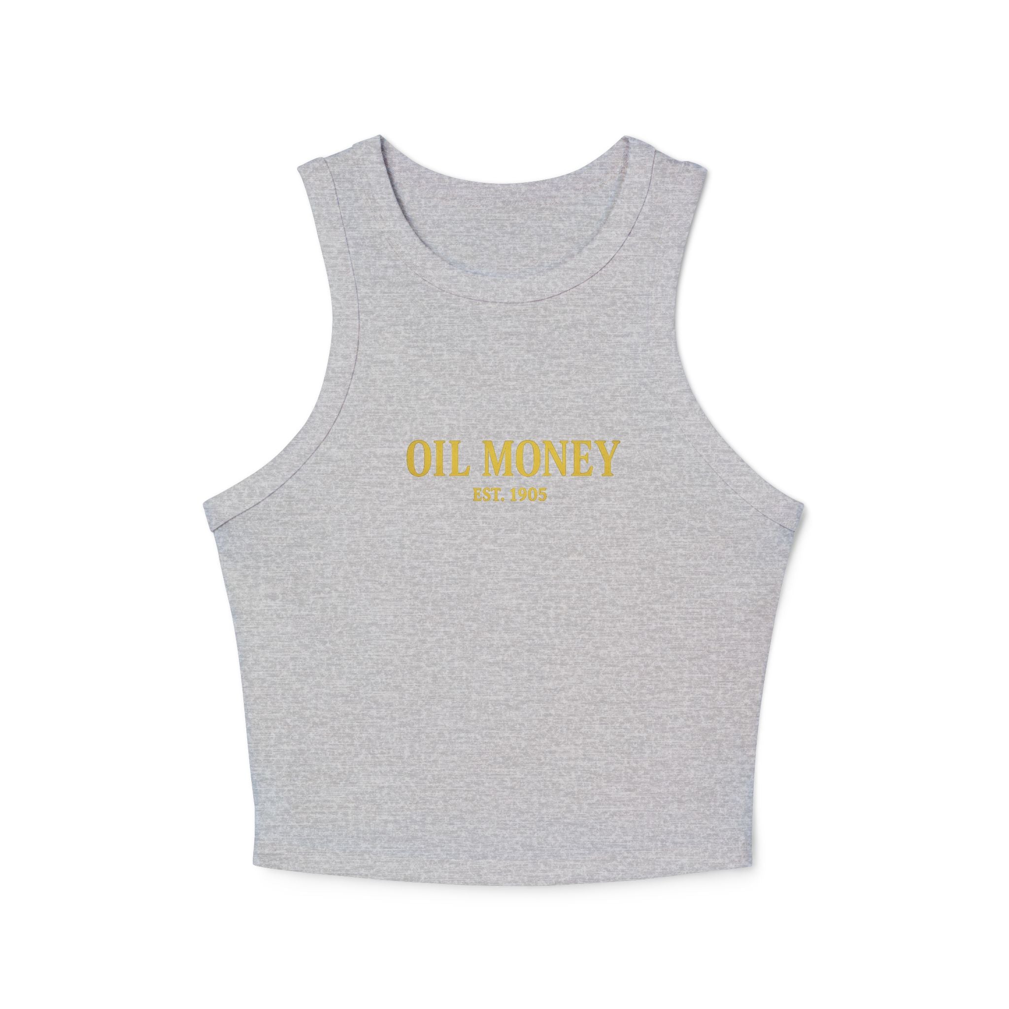 Oil Money Women’s Crop Top – Minimalist Fitted Tank | Casual Summer Shirt | EST. 1905 Slim Fit Tee, Grounded Wealth, Refined Taste.