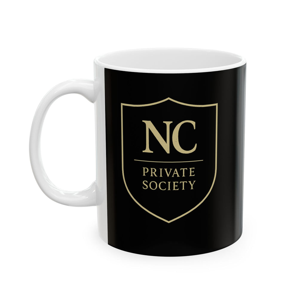 "Private Society" Gold Shield Black Ceramic Mug | 11oz or 15oz | Black Gold Standard.