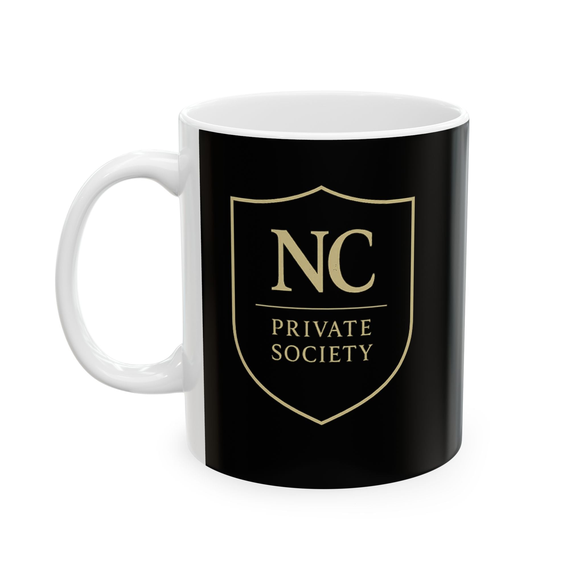 "Private Society" Gold Shield Black Ceramic Mug | 11oz or 15oz | Black Gold Standard.