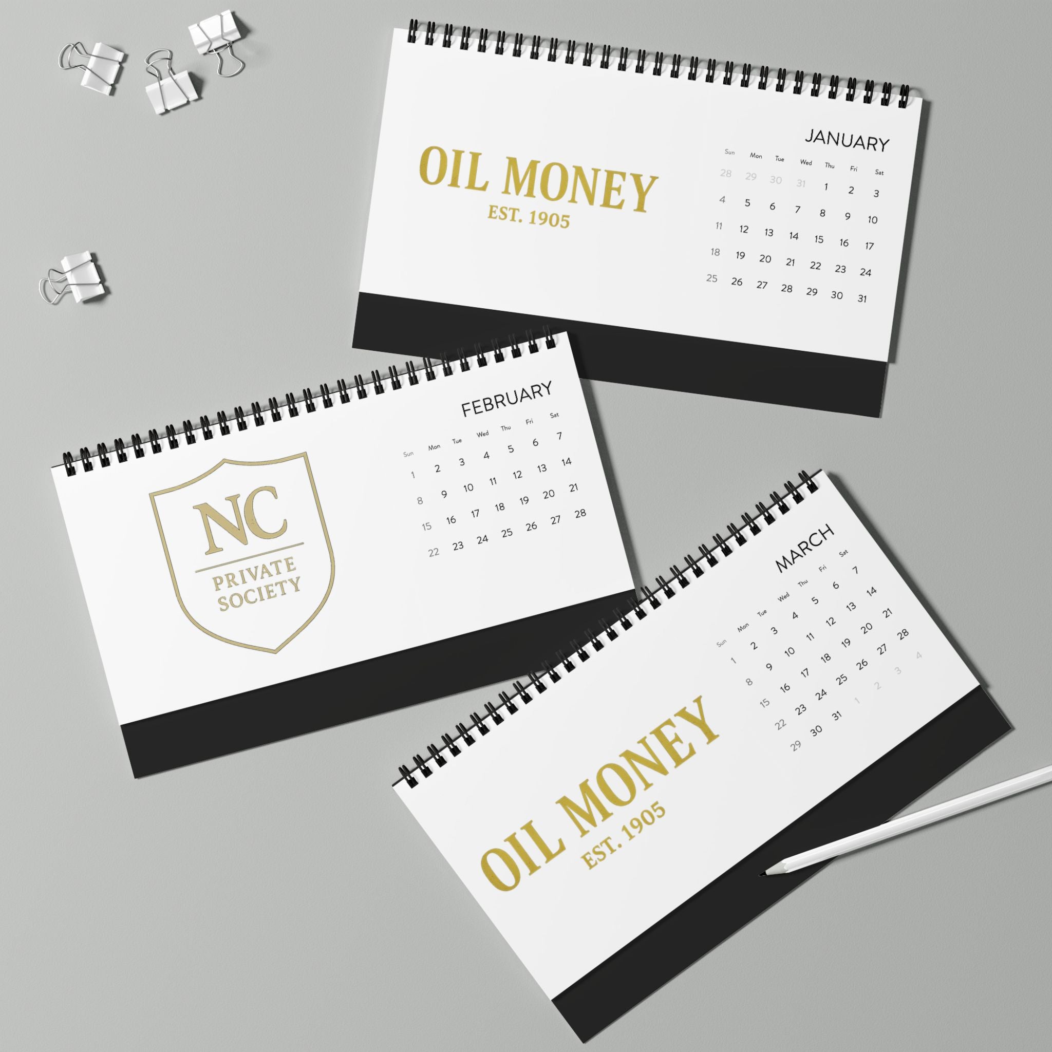 2026 Desktop Calendar — NC Private Society Grid Desk Calendar with a touch of Oil Money to back it up!