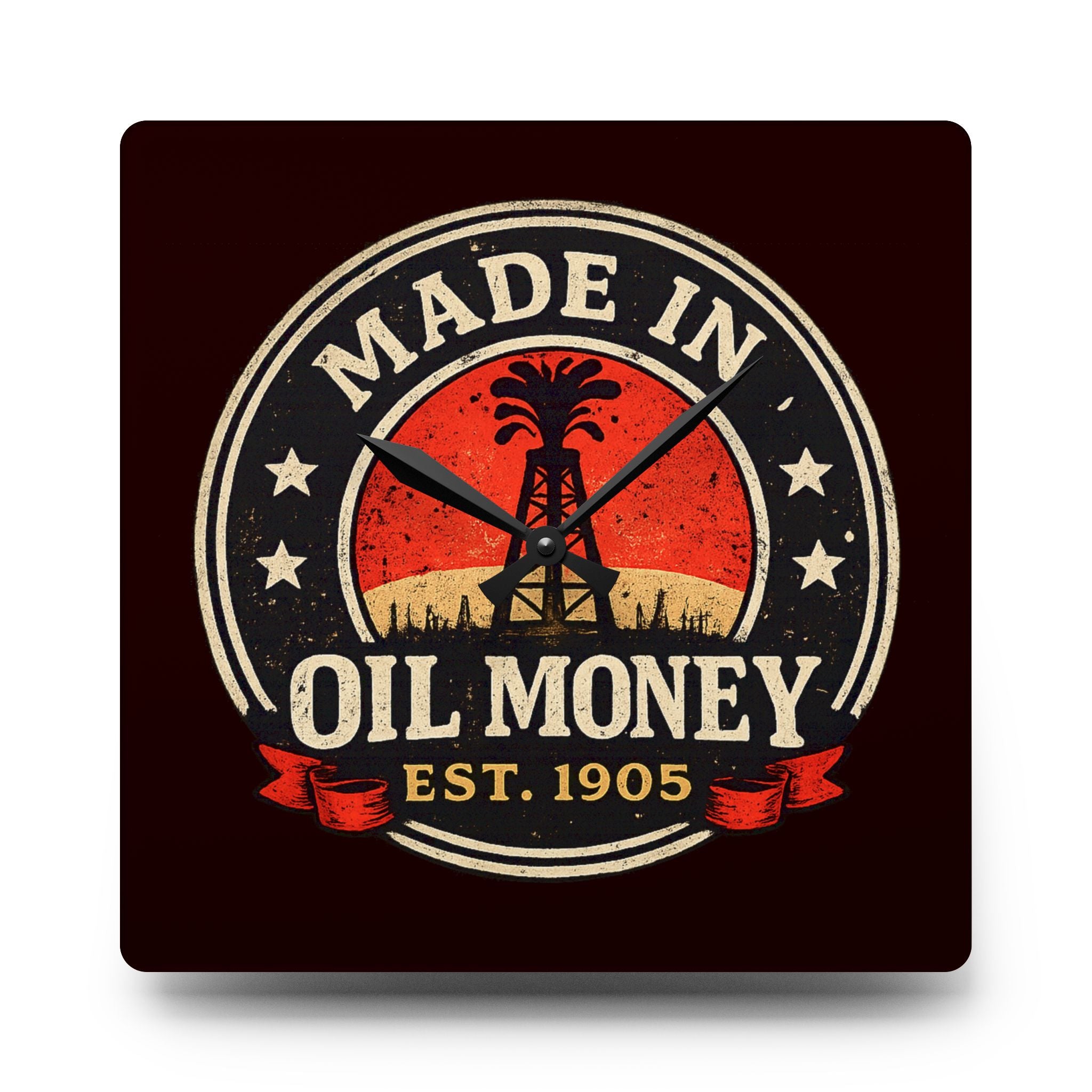 Oil Money Wall Clock – Vintage Oilfield Decor | Rustic Industrial Man Cave Clock | Oil Rig EST. 1905 Design