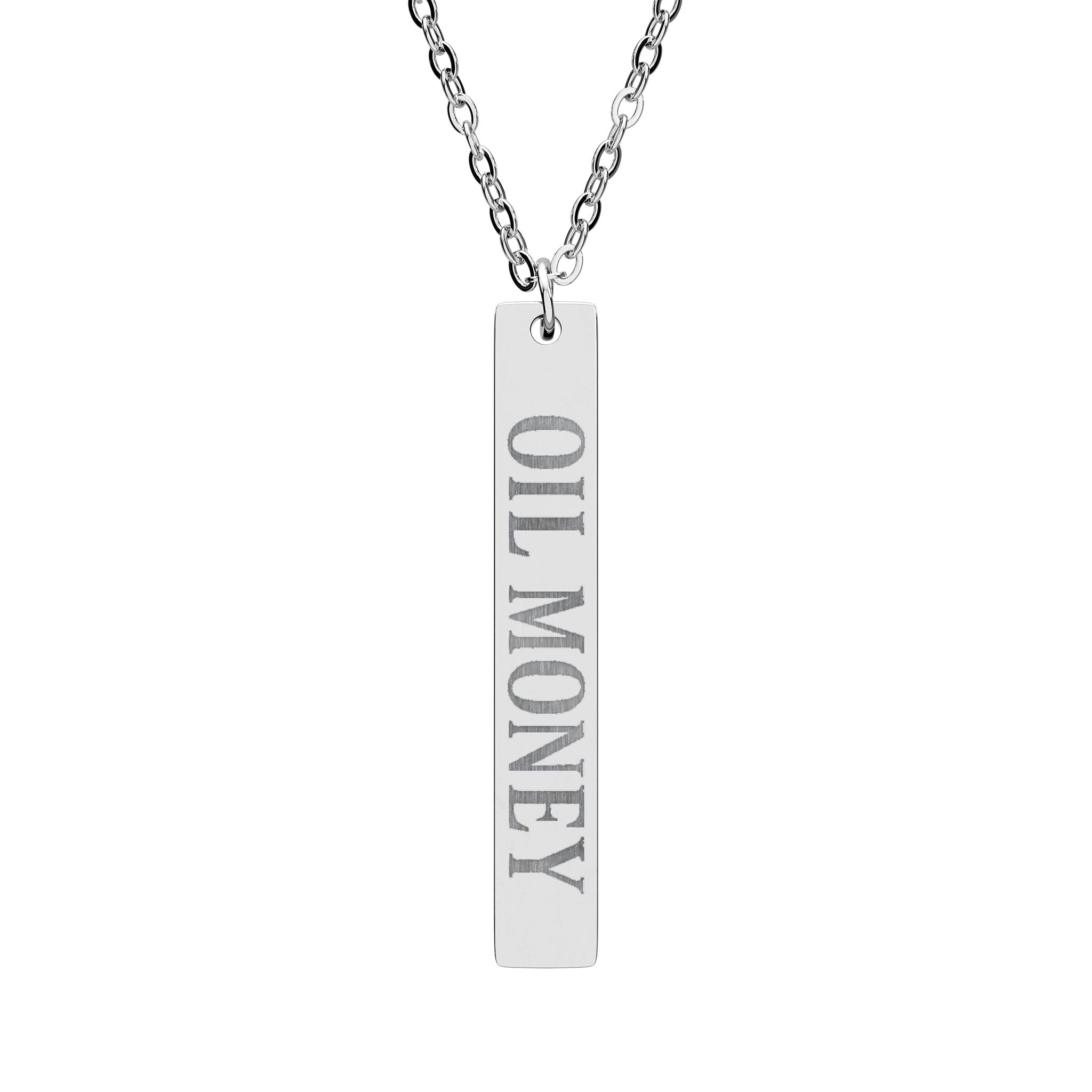 Oil Money Necklace – Minimalist Gold Bar Pendant | Luxury Statement Jewelry | EST. 1905 Engraved Necklace