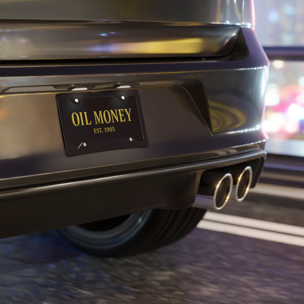 Vanity Plate - "OIL MONEY EST. 1905" Gold Text Metal License Plate