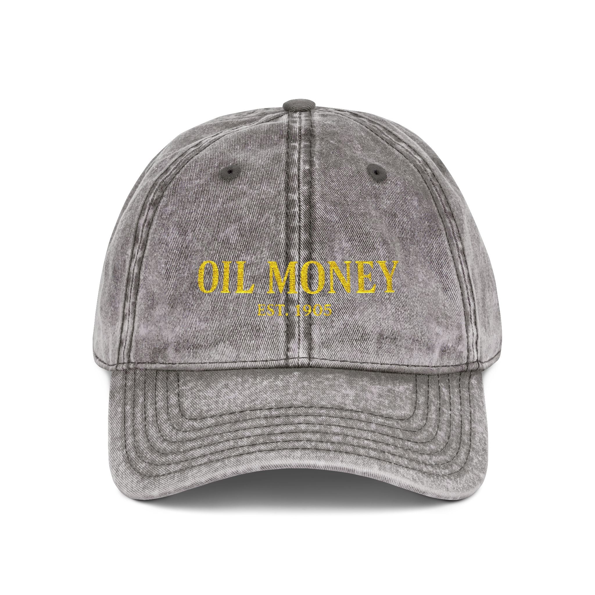 Vintage Embroidered Cap — "OIL MONEY" Distressed Baseball Hat