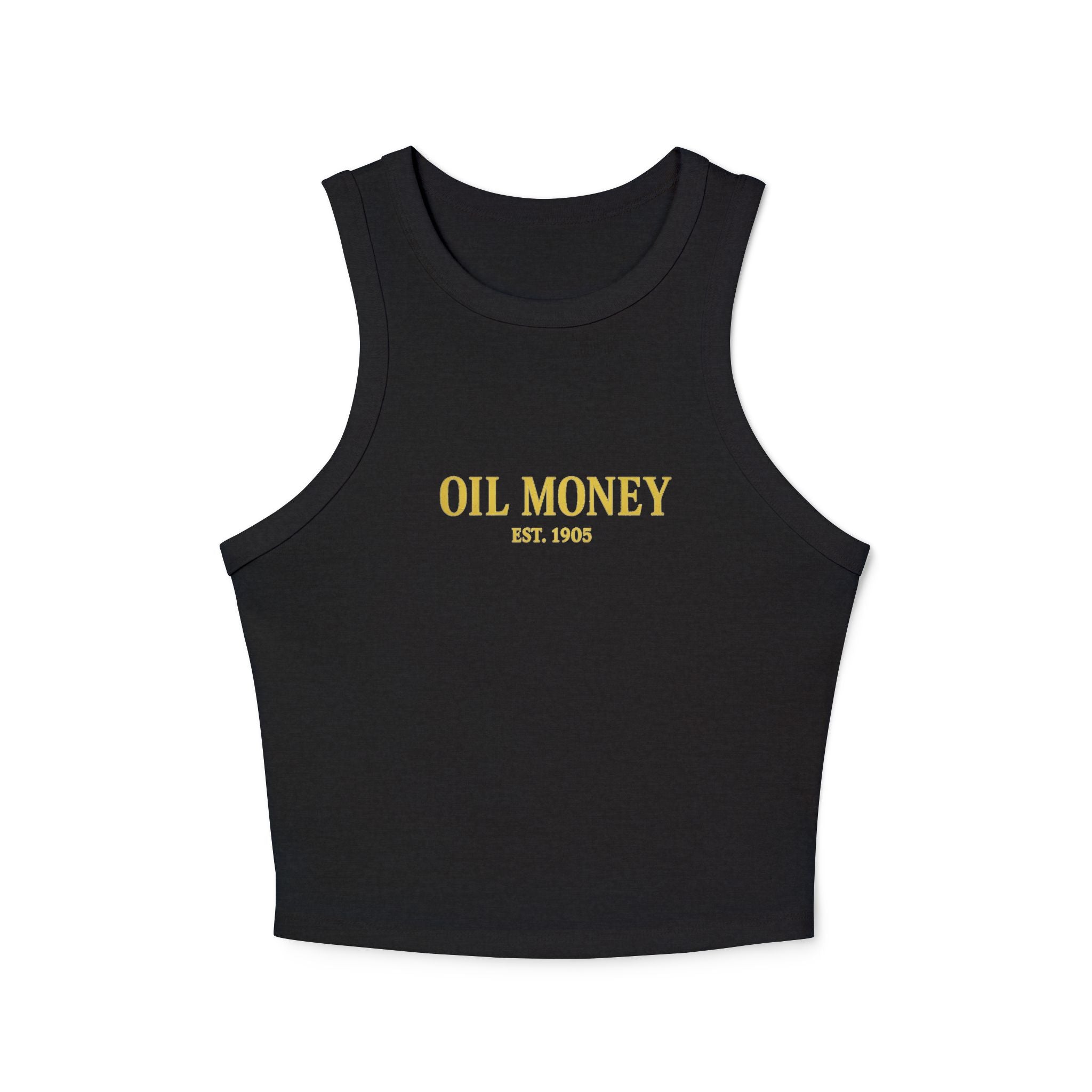 Oil Money Women’s Crop Top – Minimalist Fitted Tank | Casual Summer Shirt | EST. 1905 Slim Fit Tee, Grounded Wealth, Refined Taste.