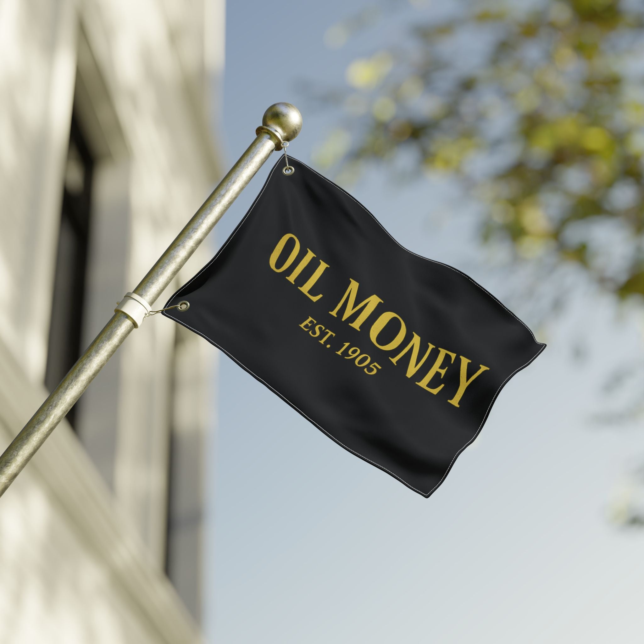Oil Money Flag — Double-Sided Black & Gold Outdoor Banner (EST. 1905)
