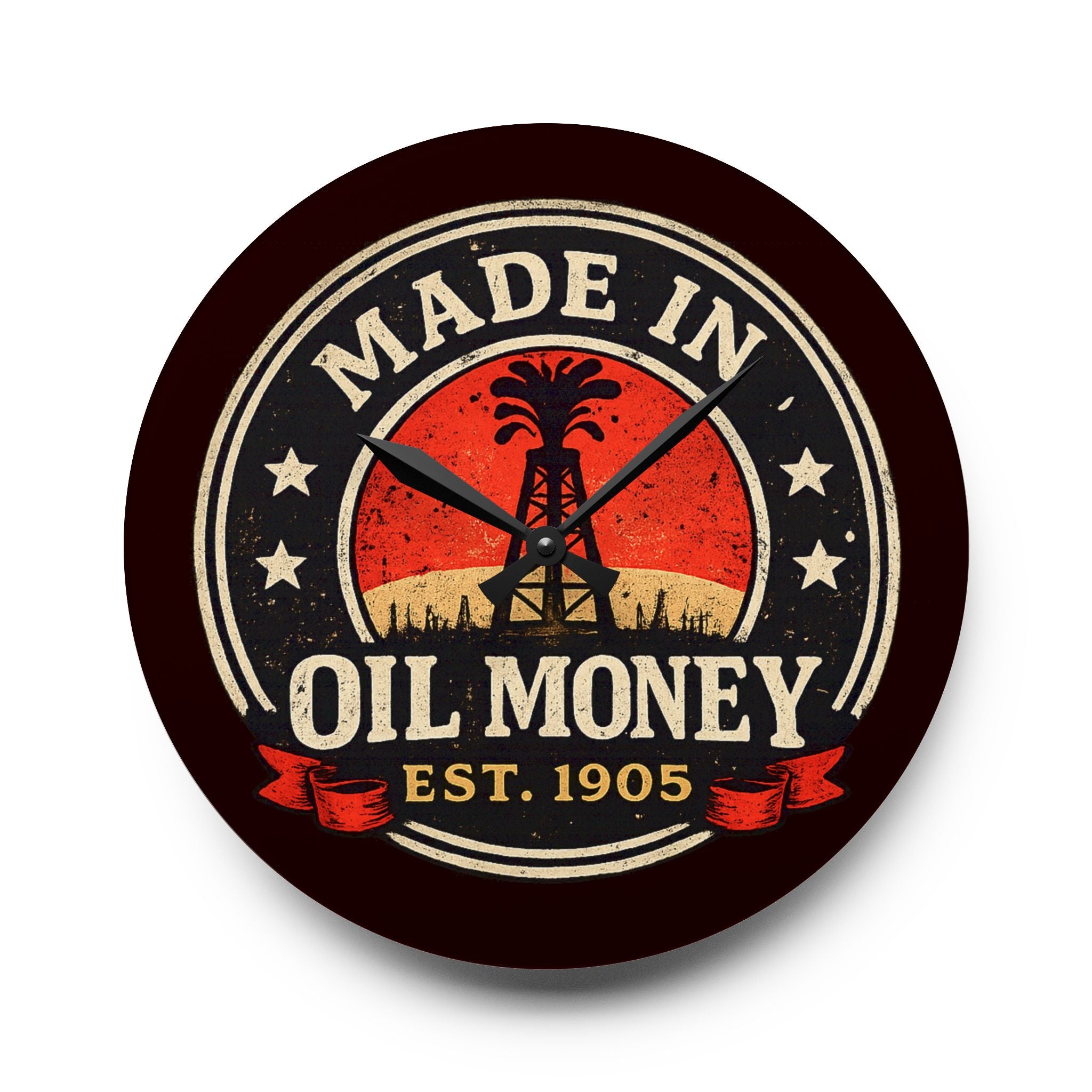 Oil Money Wall Clock – Vintage Oilfield Decor | Rustic Industrial Man Cave Clock | Oil Rig EST. 1905 Design